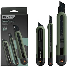 Набор ножей строительных Deli HSEHT4003L, 3 шт (ножи 9мм/18мм/трапеция), Soft Touch, зеленый
