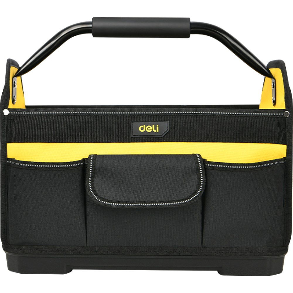 Сумка для инструментов Deli YS EDL586111, 420х210х380 мм, открытая, ткань Oxford, черный, желтый