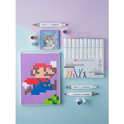 Маркер акриловый "Сонет. Основные цвета", двухсторонний, набор 10 цветов, блистер - 4