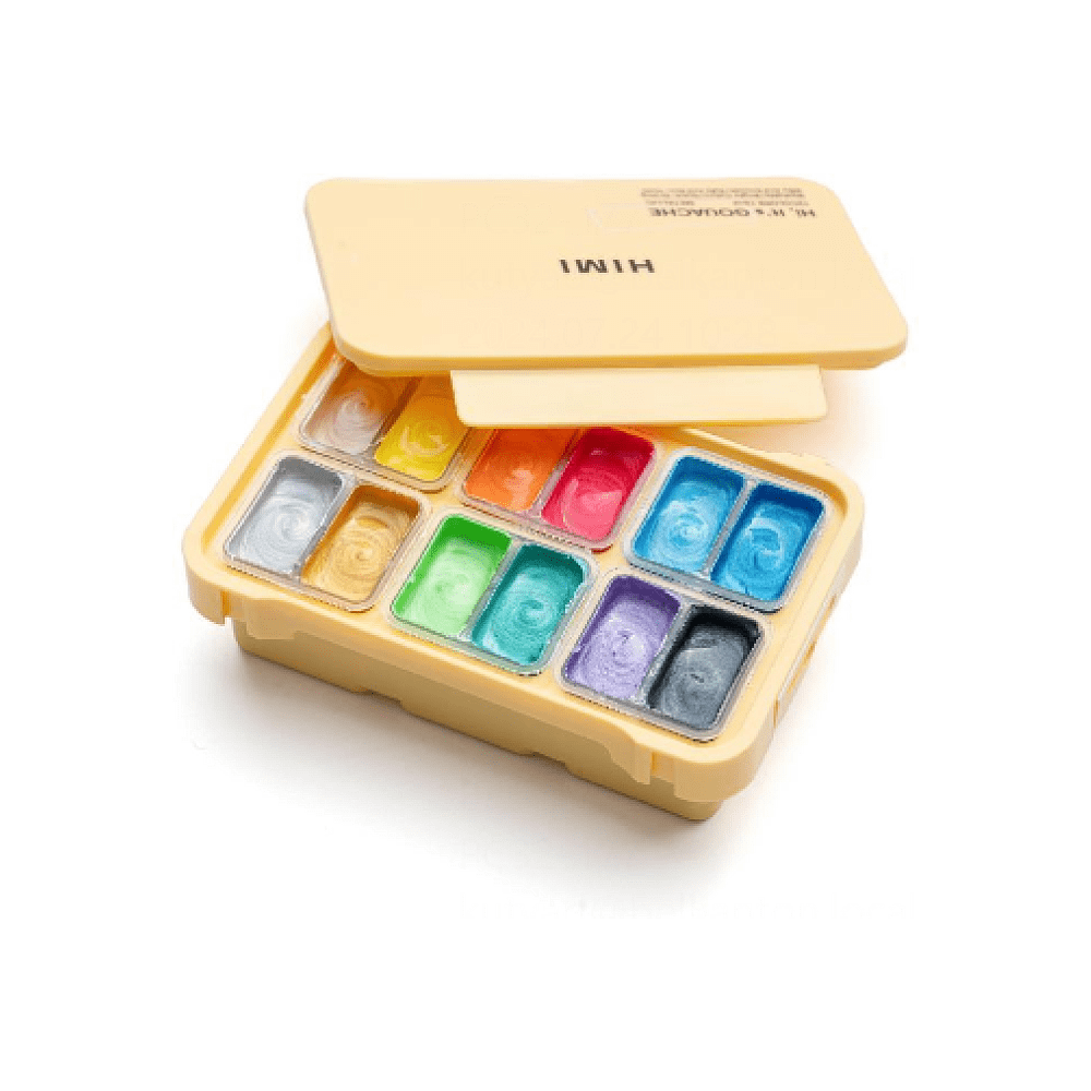 Краски гуашевые "Himi Jelly Cup. Metallic", 12 цветов, кювета, пластиковый футляр