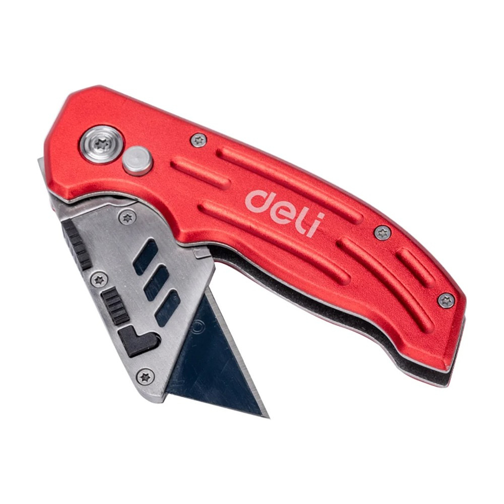 Нож строительный складной Deli RS EDL040, трапеция, 19T, красный - 7