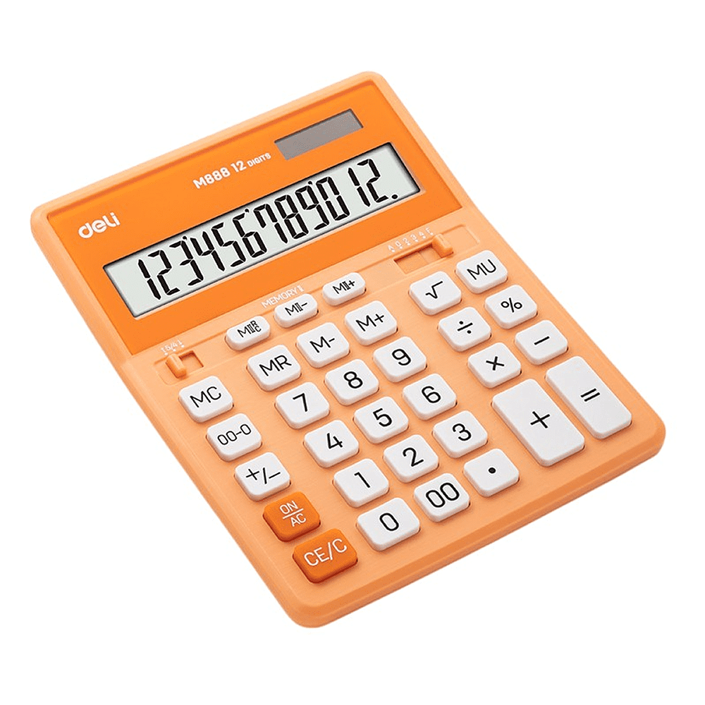 Калькулятор настольный EM888A Deli, 12-разрядный, пластик, оранжевый
