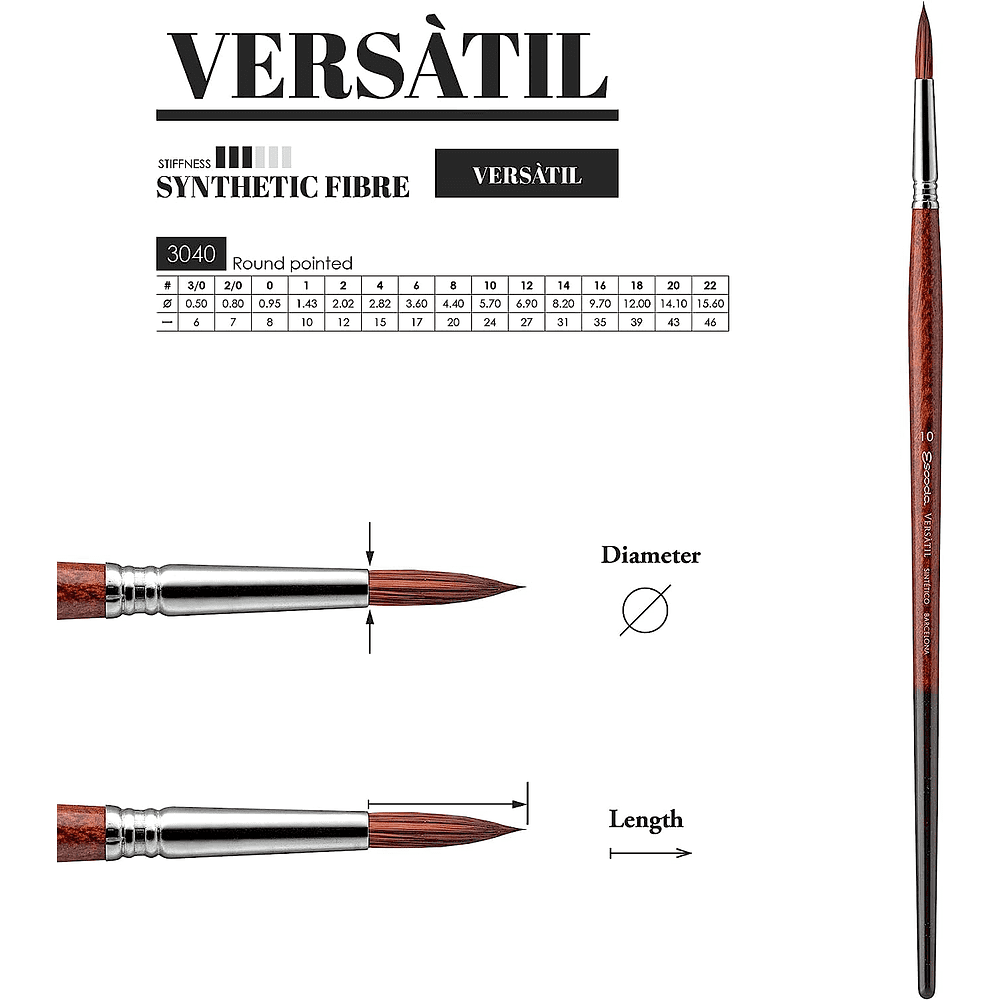 Кисть для рисования "Escoda Versatil Brush L/H 3040", синтетика, круглая, №2 - 3