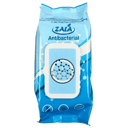 Салфетки влажные гигиенические антибактериальные "ZALA" с клапаном, 100 шт