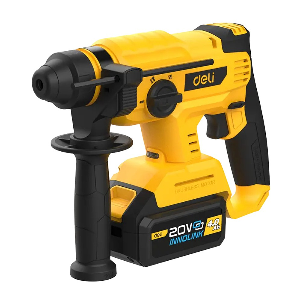 Перфоратор Deli YS EDC300, аккум., 2 Дж, 13-28 мм, 3 реж., 4 А·ч*2, з/у 2А, коробка, черный, желтый