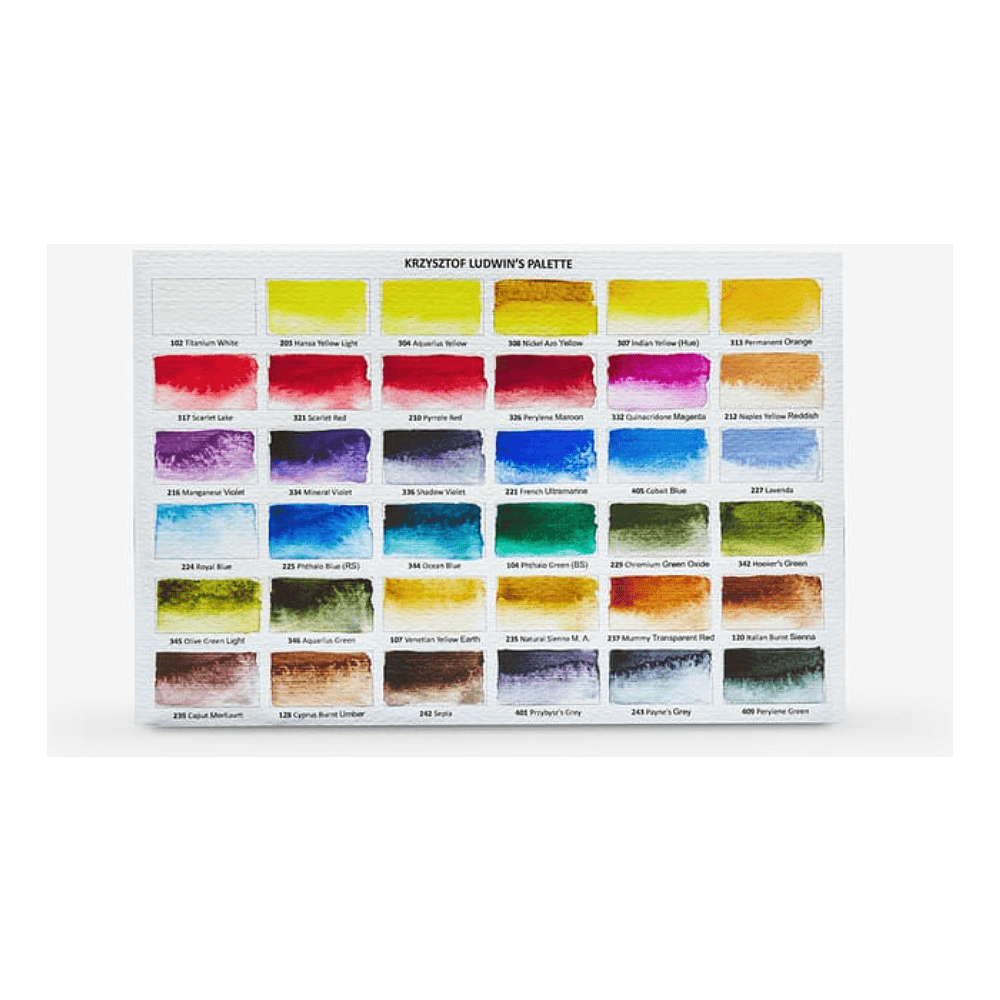 Набор акварельных красок "Aquarius. Krzystof Ludwin master set", 36 цветов, кюветы - 2