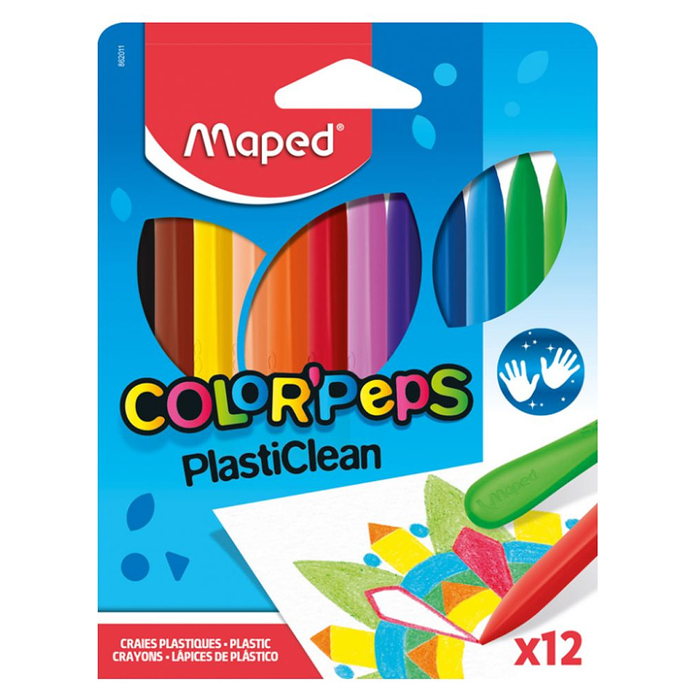 Мелки восковые Maped "Crayon PlastiClean", 12 цветов, ассорти