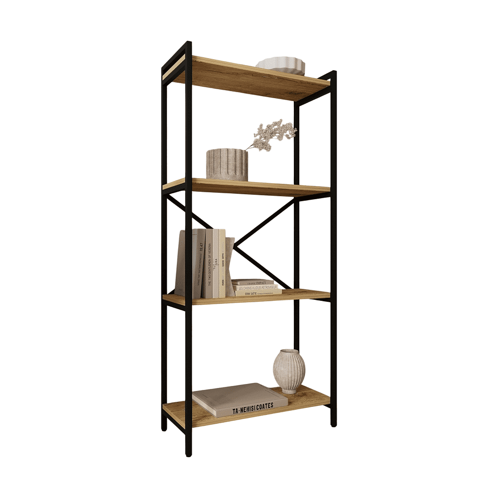 Стеллаж ALLERD RION, черный муар, 675х300х1500, дуб нокс