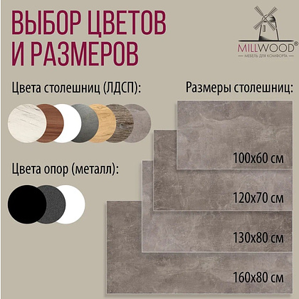 Стол Millwood Сеул, 1000х600 мм, бетон, черный - 10