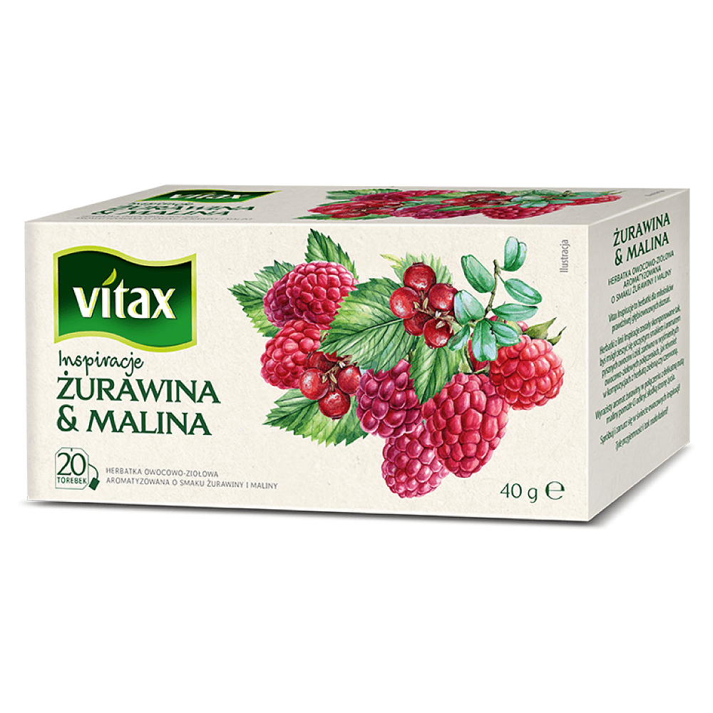 Чай "Vitax", 20 пакетиков x2 г, фруктовый, с малиной и клюквой