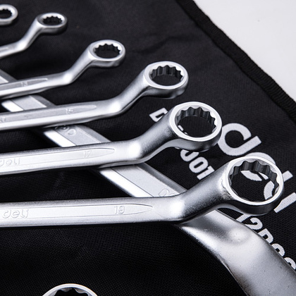 Набор ключей накидных изогнутых Deli YS EDL150012A, 6-32 мм, 12 шт., чехол, черный - 7