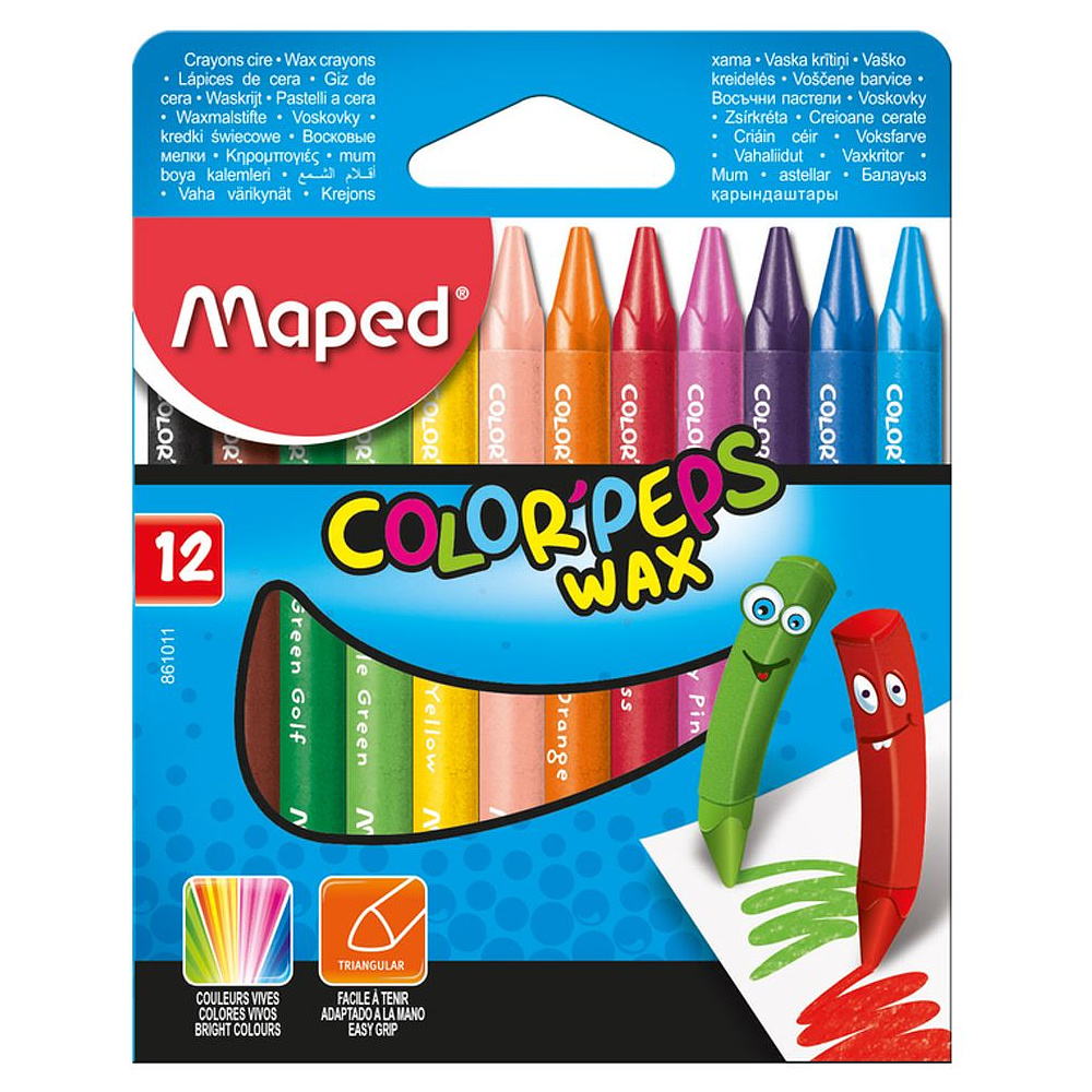 Мелки восковые "Wax Crayons", 12 цветов, ассорти, -30%