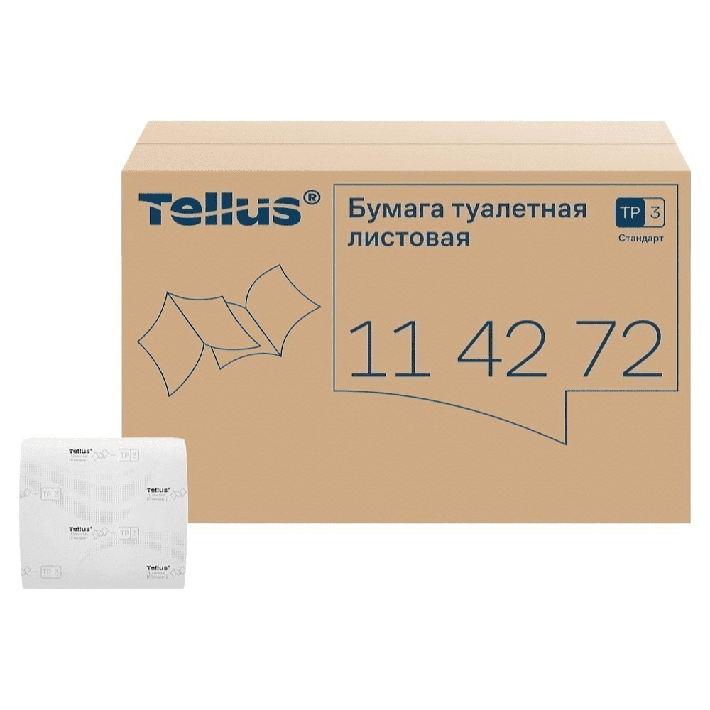 Бумага туалетная  Tellus Стандарт, TР3, листовая, 250 листов, 1 слой