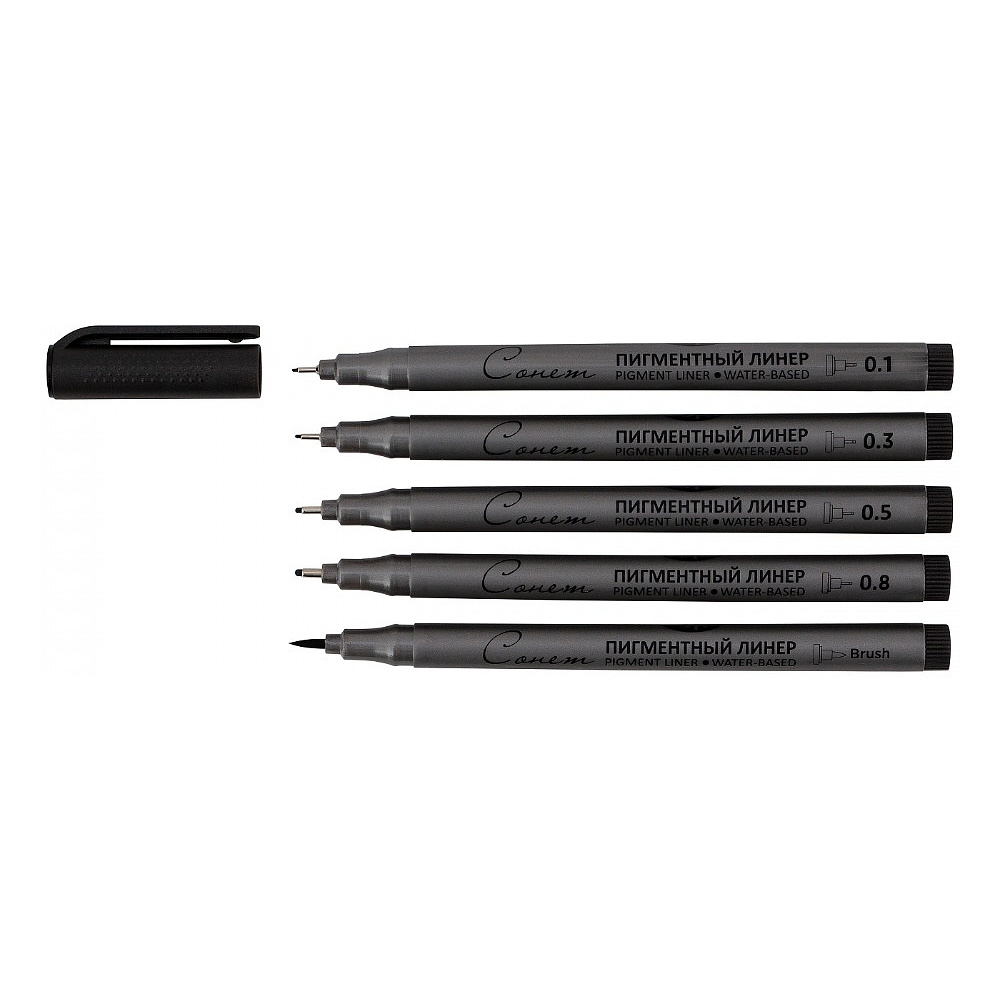 Ручка-лайнер "Сонет", 0,1-0,8 мм, набор 5 шт., черный - 2