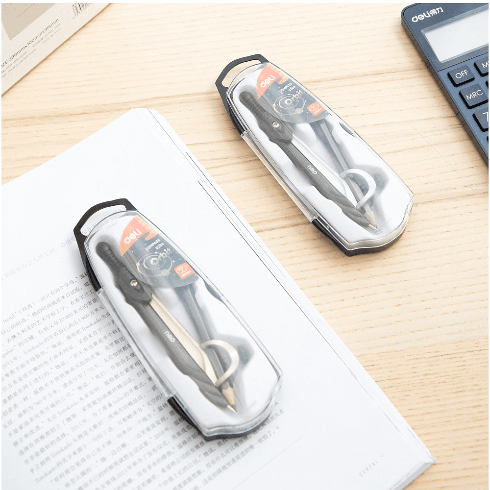 Циркуль "Deli EG20402", с карандашом, футляр, ассорти - 2