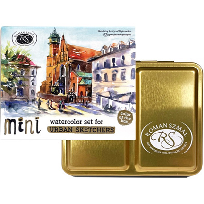 Краски акварельные "Aquarius. Mini Urban Sketcher set", 8 цветов, полукюветы, коробка, золотая