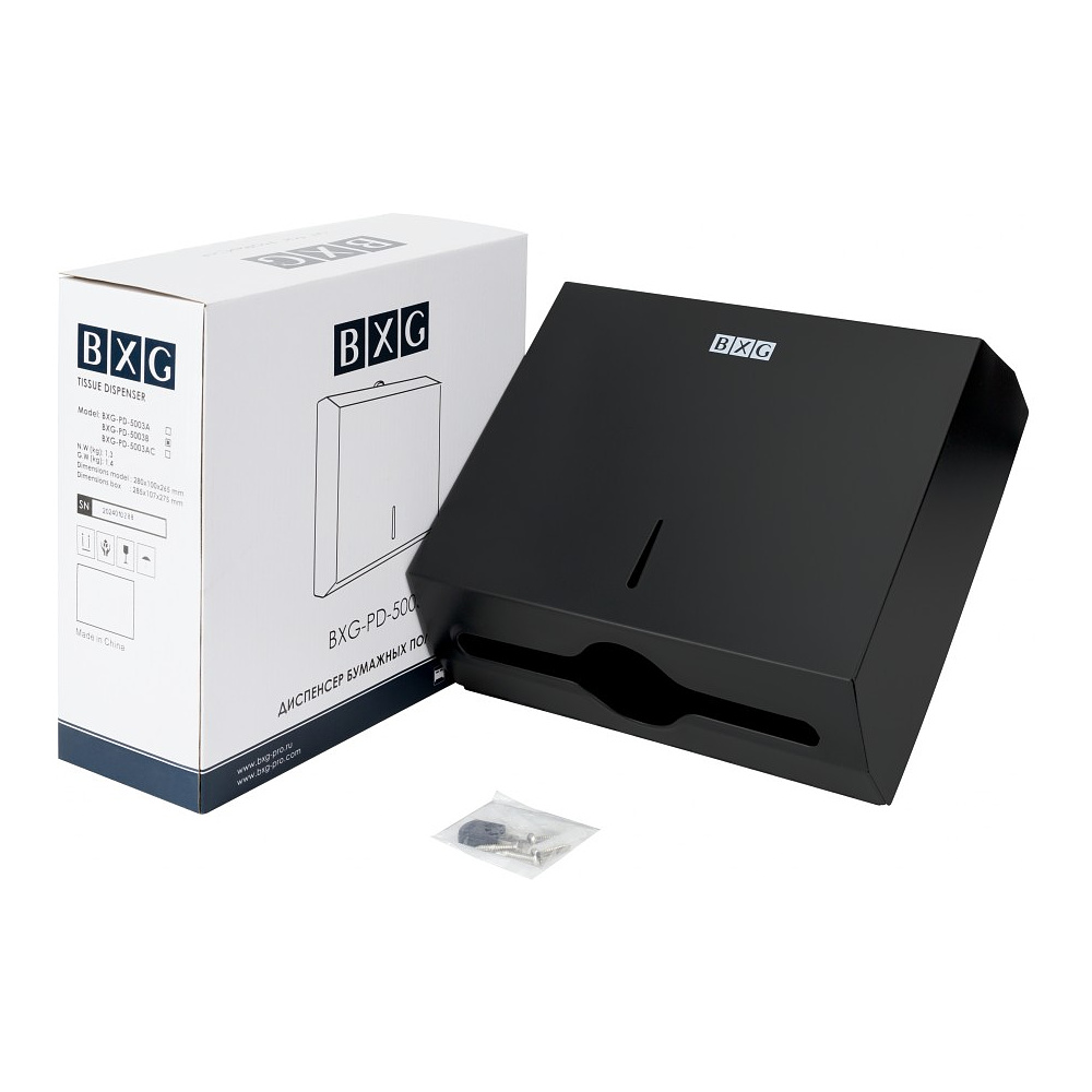Диспенсер BXG-PD-5003B для полотенец листовых, металл, черный, матовый - 2