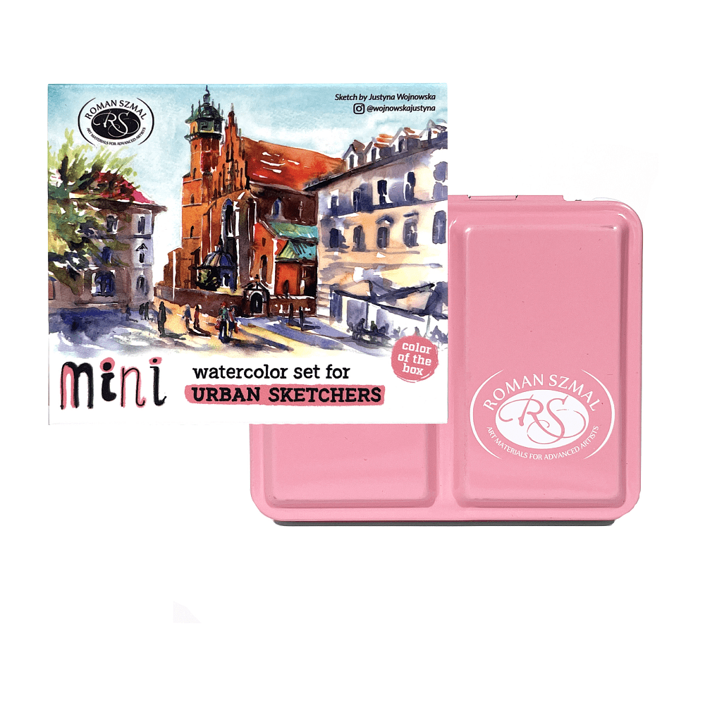 Краски акварельные "Aquarius. Mini Urban Sketcher set", 8 цветов, полукюветы, коробка, розовая