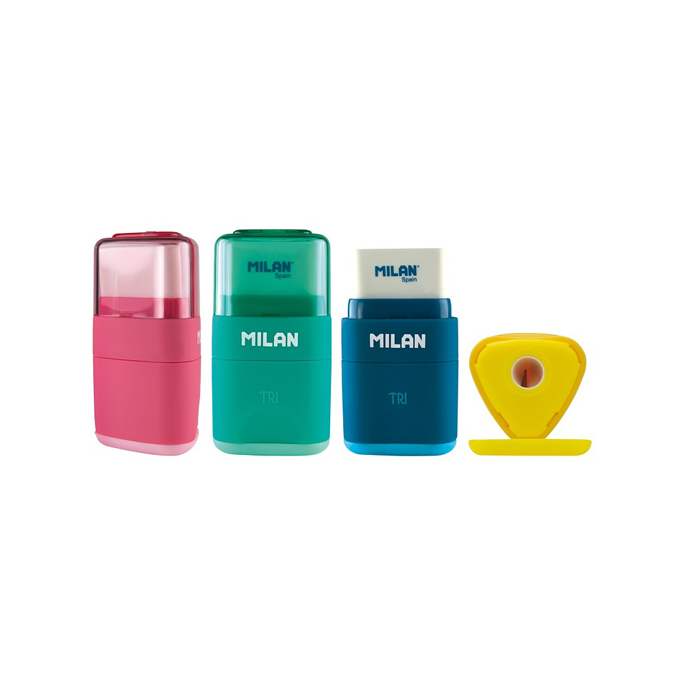 Точилка "Tri" с ластиком, 1 отверстие, с контейнером