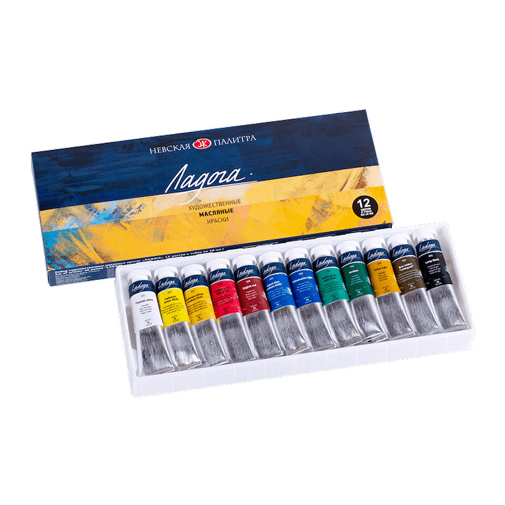 Краски масляные "Ладога", набор 12 цветов, 18 мл.