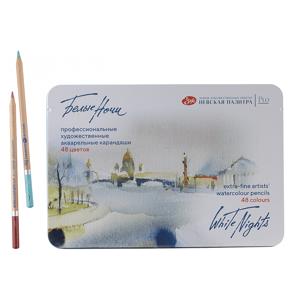 Карандаш акварельный "Белые ночи", набор 48 цветов, жестяной пенал - 2