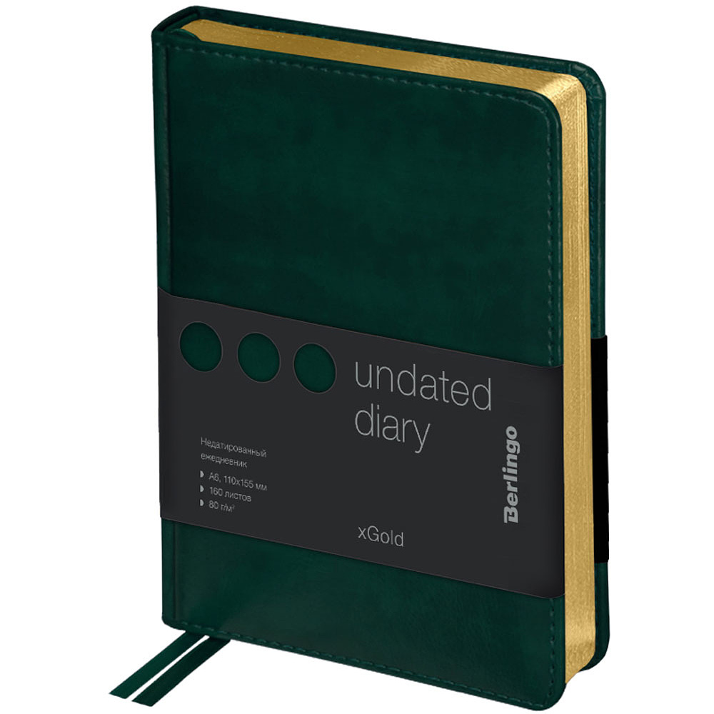 Ежедневник недатированный "xGold", А6, 320 страниц, зеленый