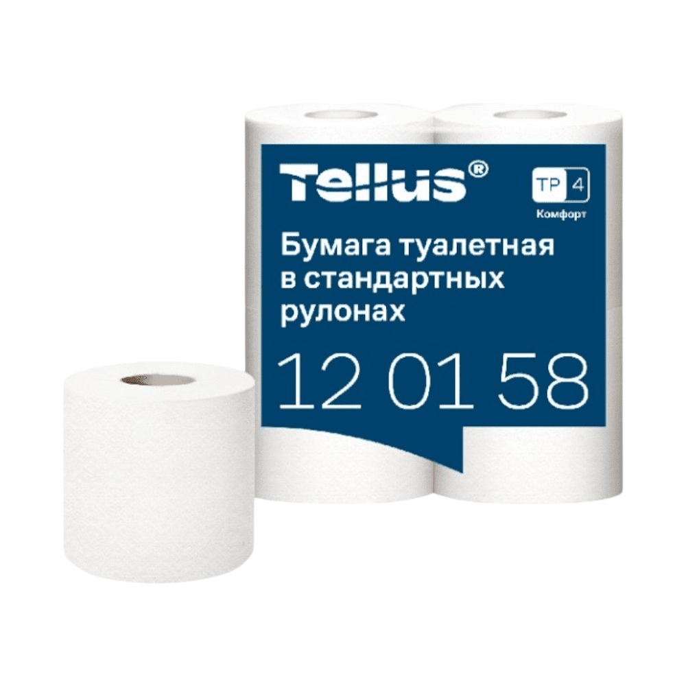 Бумага туалетная Tellus Комфорт, TP4, 4 рулона, 23 м., 2 слоя