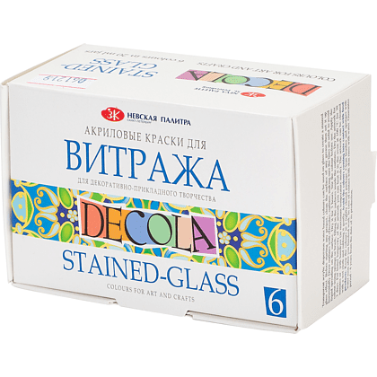 Краска акриловая для витража "Декола", набор 6 цветов, 20 мл, банки
