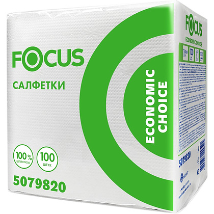 Салфетки бумажные Focus, 24х24см, 1 слой, белый, 100 листов