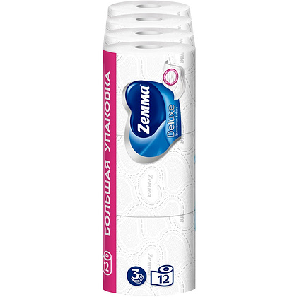 Бумага туалетная Zemma Deluxe, 12 рулонов, 3 слоя, белый - 3