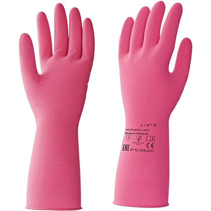 Перчатки латексные HQ Profiline, р-р L, с х/б покрытием, красный