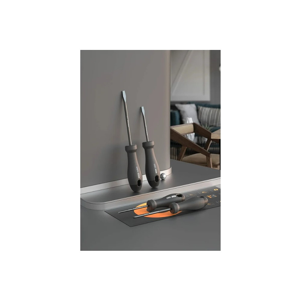 Набор отверток Deli HS HT1004, 4 шт. (PH1х100,PH2х150,SL5х100, SL6х150), Soft Touch, черный - 2