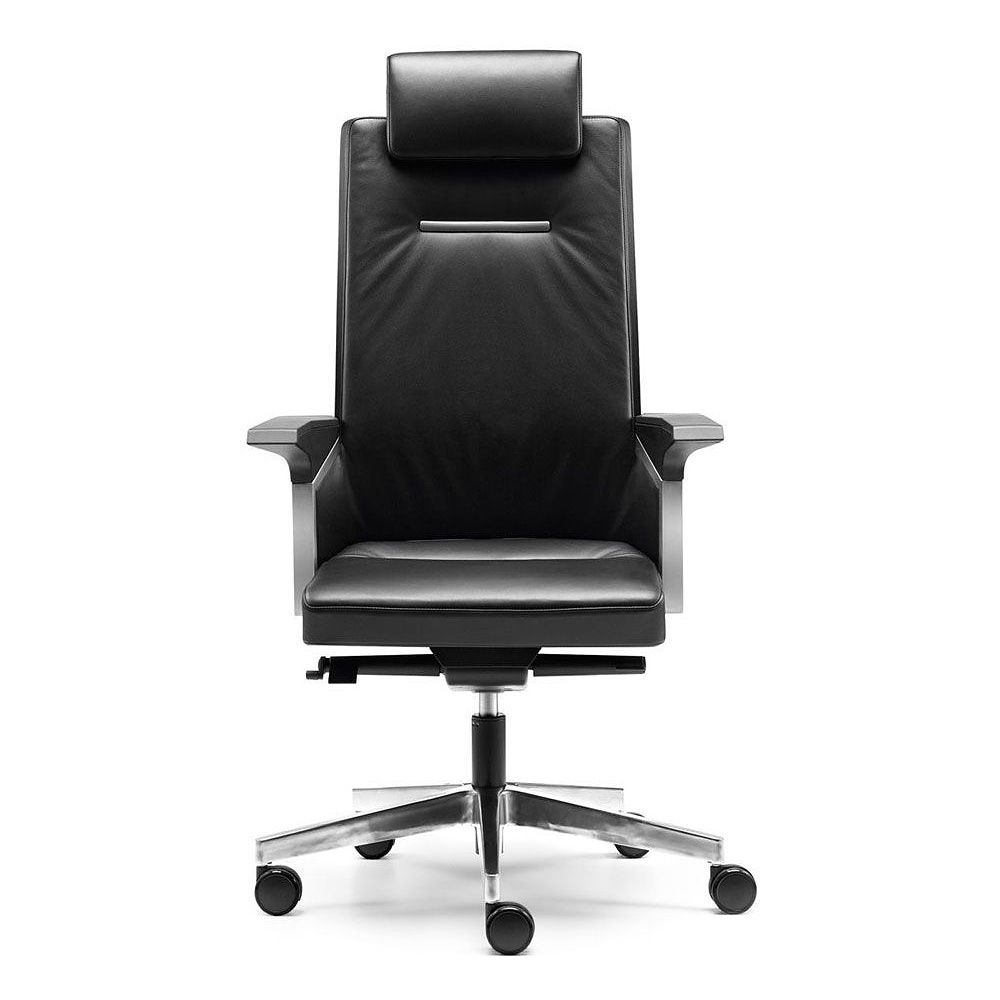 Кресло для руководителя "SOKOA K01", кожа, алюминий, черный