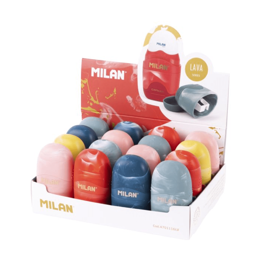 Точилка на 1 отверстие "Capsule Lava", с ластиком, ассорти