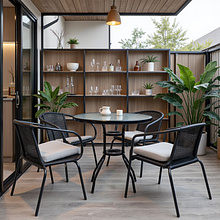 Стол садовый VERONA, 800х800х730 мм, сталь черная, закаленное стекло 5мм