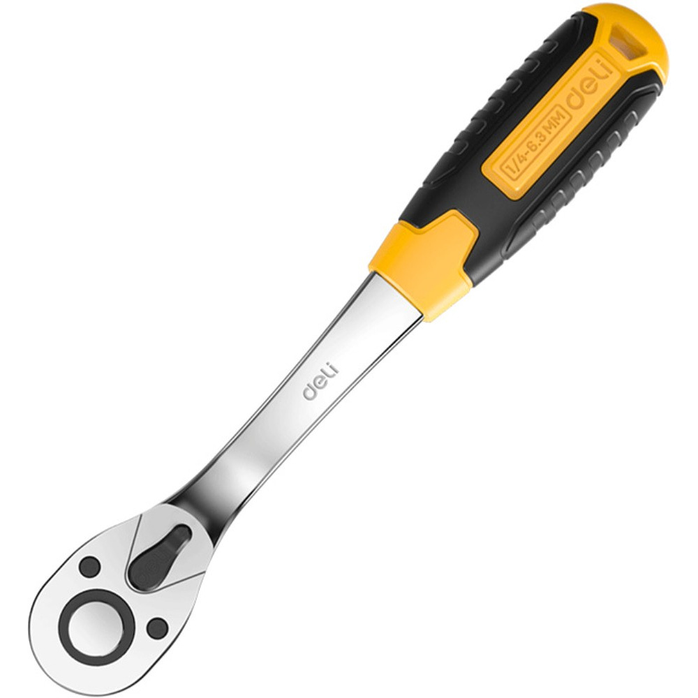 Ключ-трещотка Deli RS EDL2324 1/4", 150 мм, 72 зуба, черный, желтый
