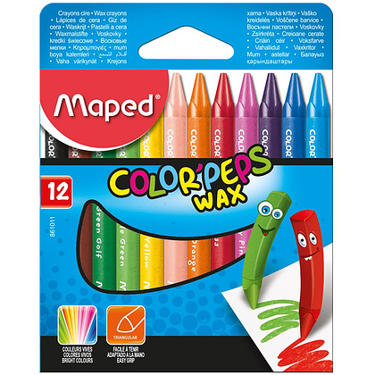 Мелки восковые "Wax Crayons", 12 цветов, ассорти, -30%