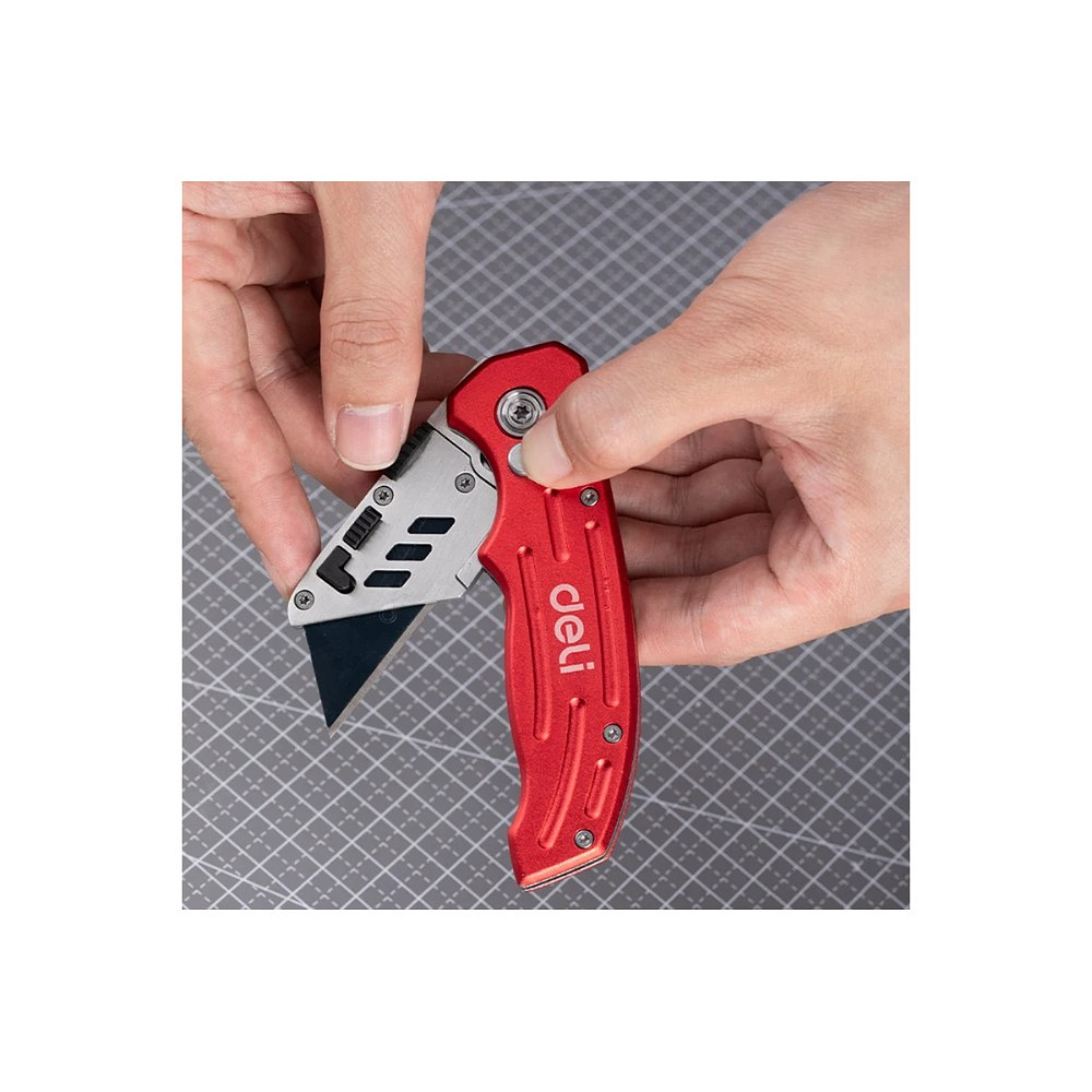Нож строительный складной Deli RS EDL040, трапеция, 19T, красный - 12