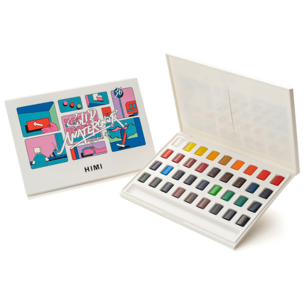 Набор для рисования акварелью "Himi New" (краски 36 цветов, кисть, блок для акварели), белый футляр - 7