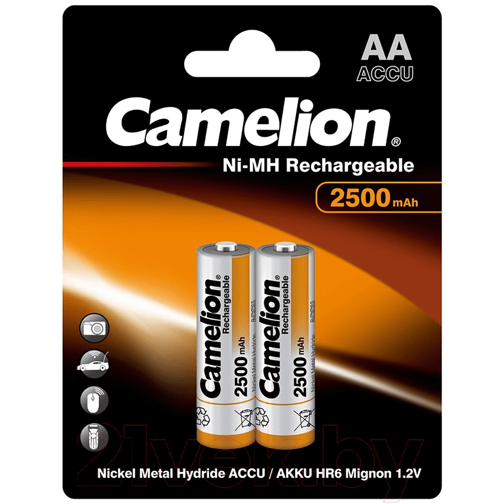 Аккумуляторные батарейки Camelion NH-AA-2500-BP2 24/384, 2 шт. 