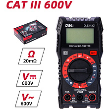 Мультиметр цифровой Deli RS EDL334301, 600В, универсальный, черный