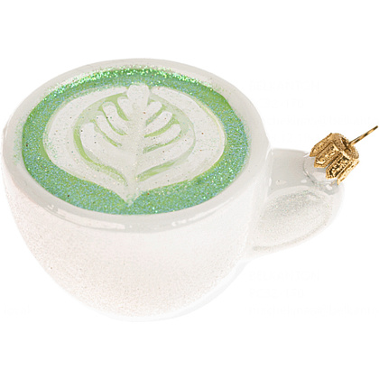 Украшение елочное "Matcha Latte Cup", 8 см, стекло, белый, зеленый