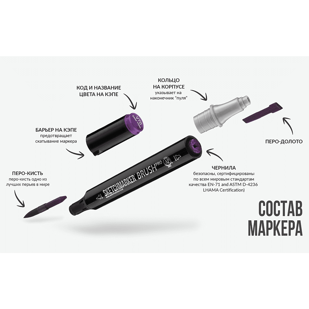 Маркер перманентный двусторонний "Sketchmarker Brush", R103 йорк Пинк - 7