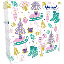 Салфетки бумажные Veiro, 33х33 см, с рисунком Елки и санки, 20 шт