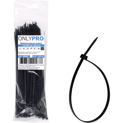 Хомут нейлоновый OnlyPro, 7.6х400 мм, черный, 100 шт 