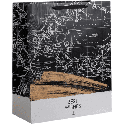 Пакет бумажный подарочный "Best wishes", 49х40х19 см, белый, черный