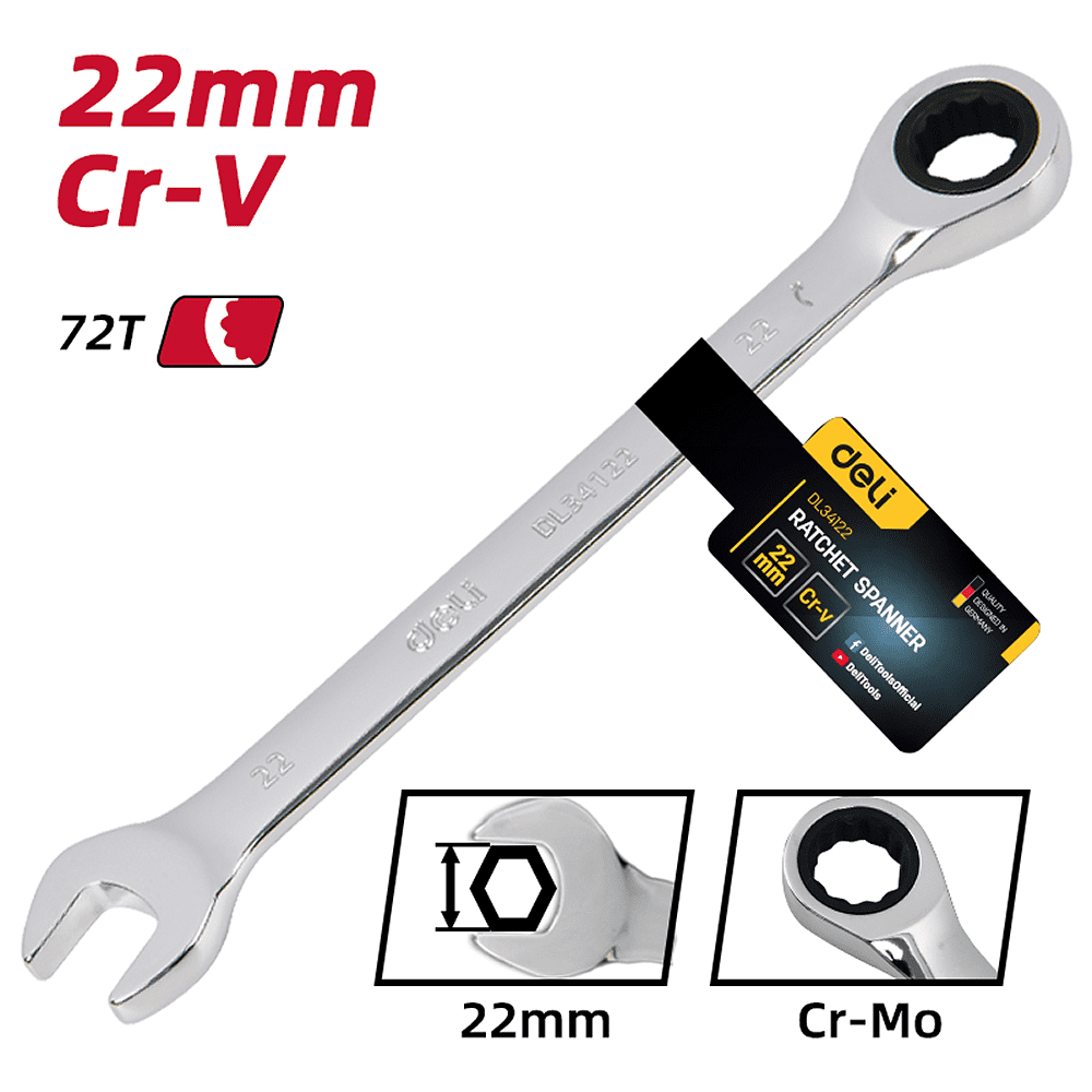 Ключ комбинированный Deli YS EDL34122, 22 мм, с трещоткой, 72 зуба - 6