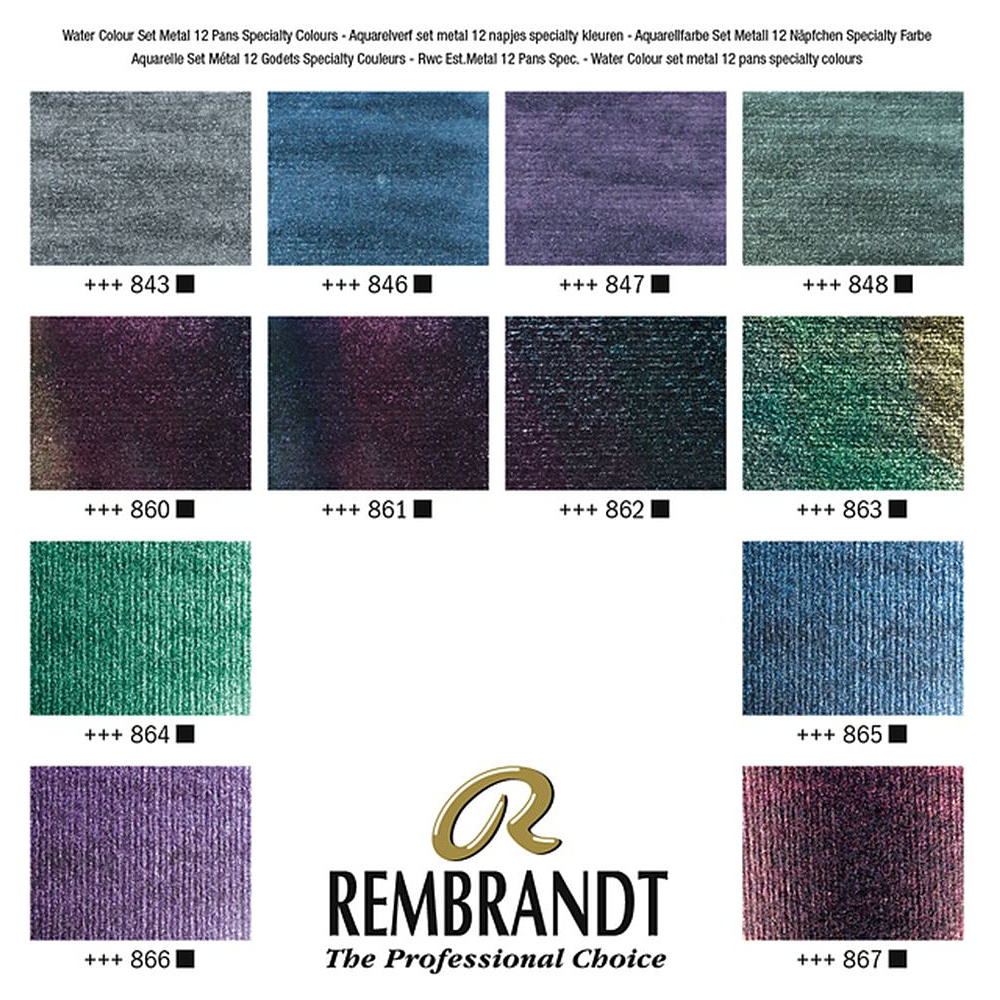 Набор красок акварельных "Rembrandt", 12 специальных цветов, кюветы - 2