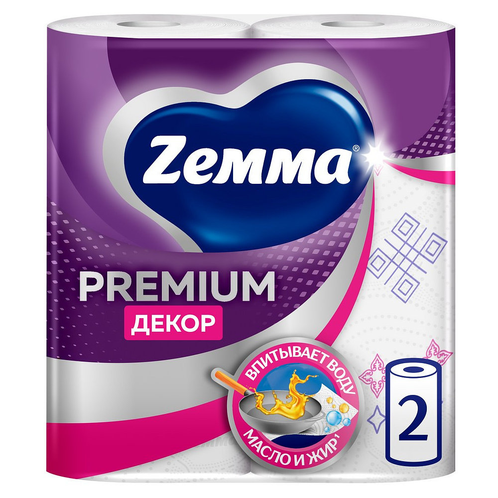 Полотенца бумажные Zemma Premium, 2 рулона, 2 слоя, декор