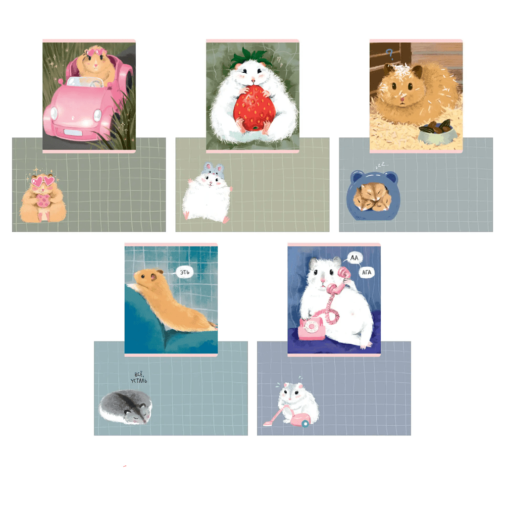 Тетрадь "Хомяки", А5, 48 листов, клетка, скоба сбоку, ассорти